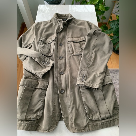 Banana Republic Safari Green Vintage Military Jacket Utility Cotton Zip & Button - Picture 5 of 15